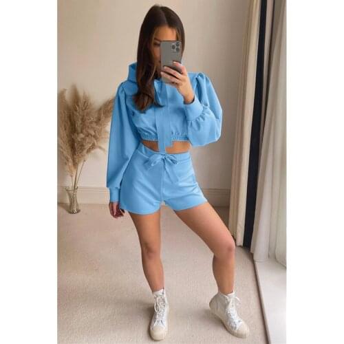 Shorts Set Women Casual Solid Color Long-sleeved Hoodie 2-piece Suit Autumn Loose Black Female Sweater Pullover Tracksuit Set