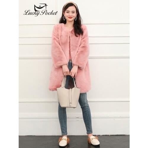 Women Winter Thick Faux Rabbit Fur plush Coat Ladies Fashion Mid-Length Solid Color Keep Warm Plus Size O-Neck Fur Coat ZY107