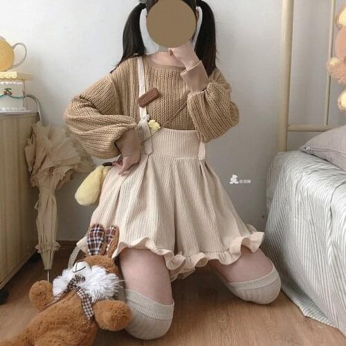 3 Color New Summer Kawaii Women Overalls Harajuku Cute Corduroy Braces Shorts Belt Female Lolita Lace Condole Belt Shorts Mujer