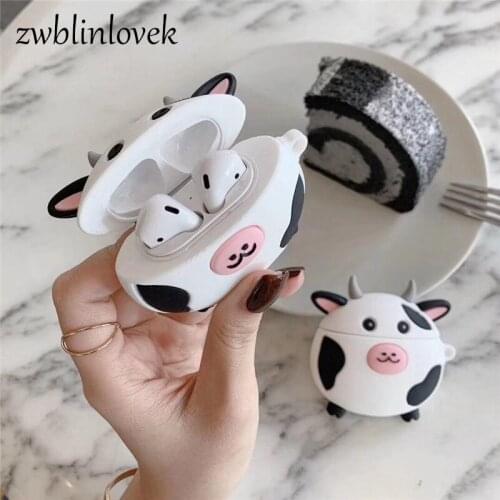 3D cartoon cute milk cow wireless bluetooth earphone case for airpods 1/2 with hook keyring charging box