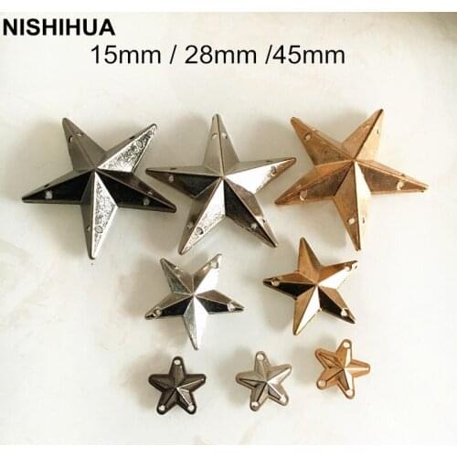 3D Star Sew-on Rivet,Zinc Alloy Star Rivet Stud With Sewing holes,15mm,28mm,45mm,Gold-color,Silver-color,Black Gunmetal -FK