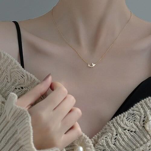925 silver jewelry with new trendy double butterfly clavicle chain Korean temperament necklace for female party gifts wholesale