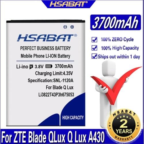 HSABAT 3700mAh LI3822T43P3h675053 Battery for ZTE Blade QLux Q Lux A430 Batteries free shipping