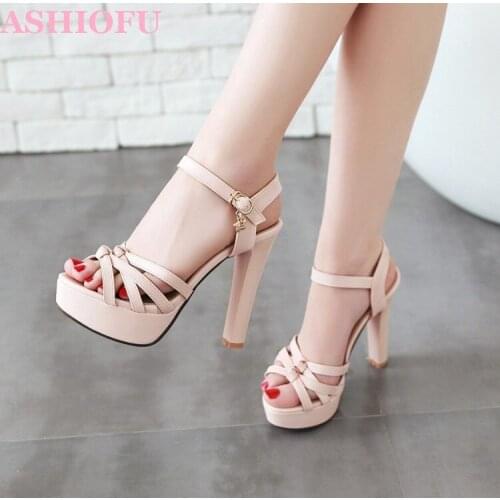 ASHIOFU Hot Sale Simple Womens High Heels Sandals Slingback Platform Sexy Party Prom Shoes Evening Club Fashion Sandals 4 Color