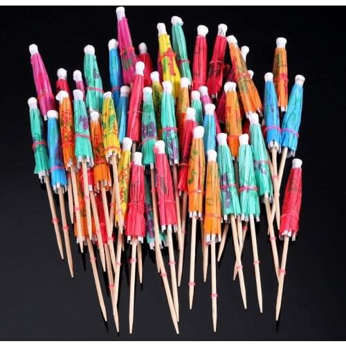 Assorted Color Paper Parasol Umbrella Cocktail Picks Cupcake Toppers for Birthday,Hawaiian Party,Summer Beach or Pool Party,Bars