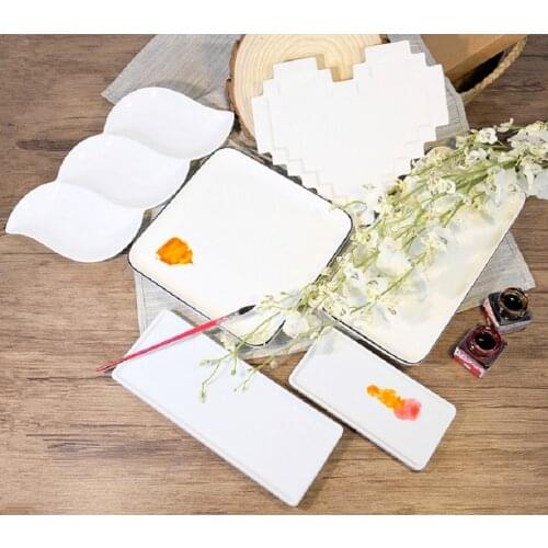 Pure white ceramic watercolor palette Chinese painting palette Gouache palette Art supplies