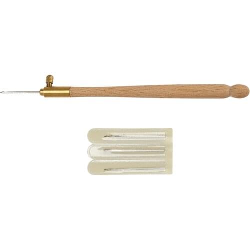 Wooden Handle French Crochet Embroidery Beading Tool With Replace 3 Needles