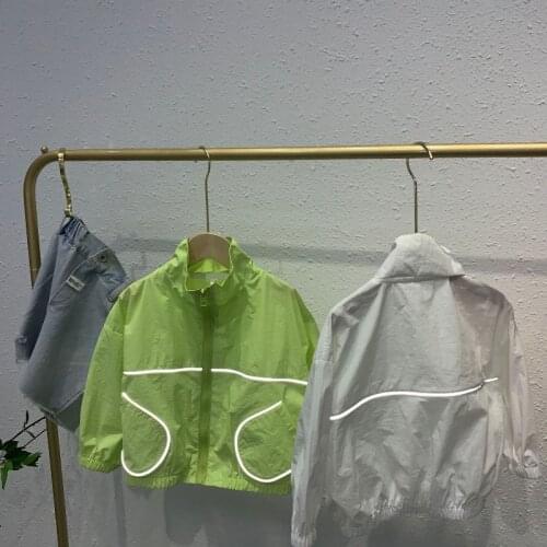 Children Summer Sunscreen Clothing 2021 New Girls and Boys Personality Fluorescent Zipper Shirt Coat