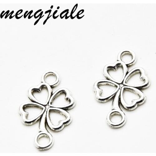 40pcs Antique Silver Lucky Four Leaf Clover Connector Charms Alloy Metal Pendants For DIY Handmade Jewelry Accessories Making