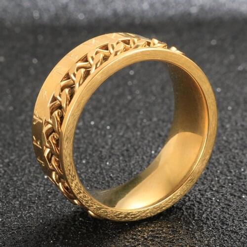 Personalized Viking Words Letter Ring Stainless Steel Link Chain Ring For Women Men Rotatable Ring Punk Jewelry Gift Wholesale