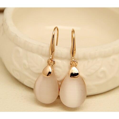 Korean Cats Eye Opal Stone Water Drop Earrings for Women Vintage Long Crystal Dangle Earrings Wedding Party Jewelry