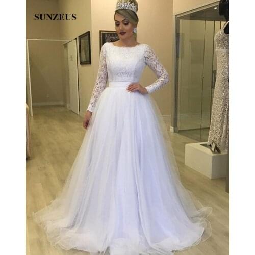 Short Wedding Dresses With Detachable Skirt Lace Long Sleeves Tulle Brides Dresses robe de mariage 2019