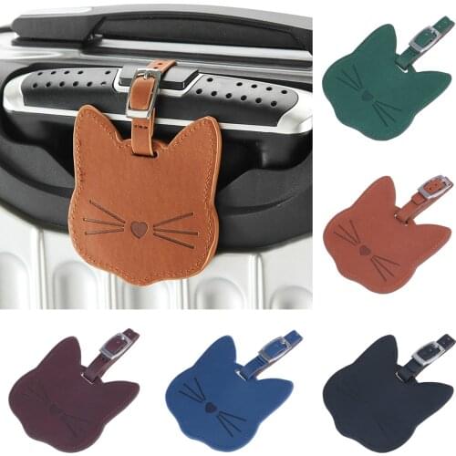 Lovely Cat Leather Suitcase Luggage Tag Label Bag Pendant Handbag Travel Accessories Name ID Address Tags Holder 5 Colors