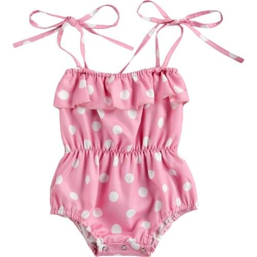 FOCUSNORM 0-24M Summer Cute Baby Girls Romper Polka Dot Printed Sleeveless Belt Jumpsuits