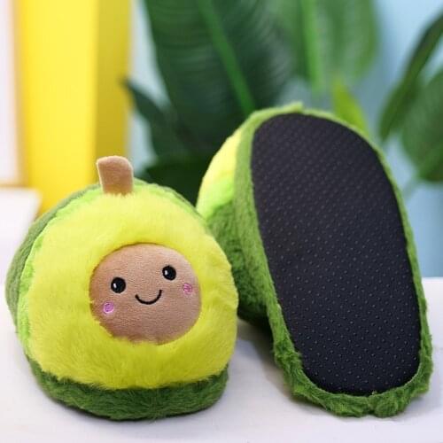 Kawaii Plush Avocado Slippers Fruit Toys Cute Crocodile Warm Winter Adult Shoes Doll Women Indoor Household Products