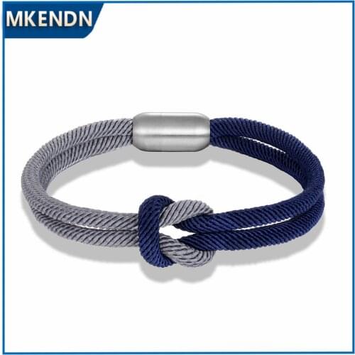 MKENDN High Quanlity Men Women Color mixing Knot Leather Stainless Steel Magnet Buckle Navy Style Friendship Jewelry Pulseras