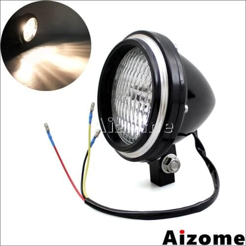 Motorcycle Custom Headlight 4" Deep Edge Hooded Rim Retro Headlight Silver Ring Headlamp For Honda Harley Cruiser