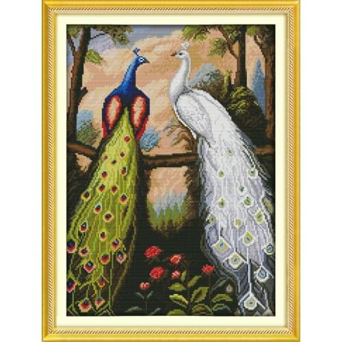 The forest peacock cross stitch kit 14ct 11ct pre stamped canvas cross stitching animal lover embroidery DIY handmade needlework