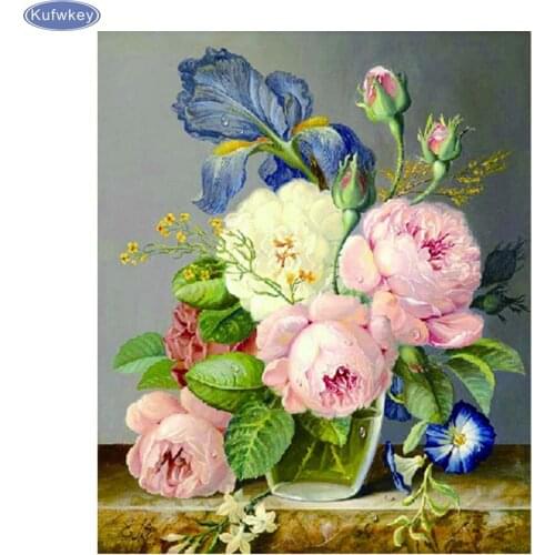 New Diamond Mosaic Diamond Embroidery Beads Love Vase Peony Flowers Diamonds Cross Stitch Painting Inlay Handwork home decor
