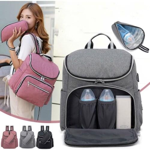 2019 New Diaper Bag Solide Maternity Bags Baby Mummy Waterproof Maternity Diaper Bag USB Maternity Bag For Stroller Baby Care