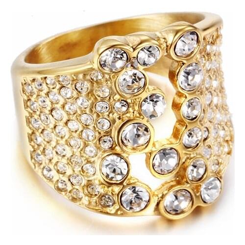 New Women Rings Rhinestone & Stainless Steel Gold Color Light Luxury Engagement Rings For Women Wedding Party Gifts 2019