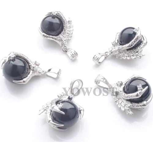 Wholesale 5Pcs/Lot Pendants Jewelry For Men Women Totem Dragon Claw Black Agates Stone Bead Ball Charm Jewellery QN3112