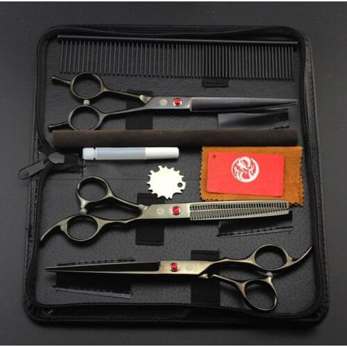 Professional Pet Scissors Pet Grooming Scissors Set 7.0 inch Straight Curved Thinning Dog Hair Cutting Shears