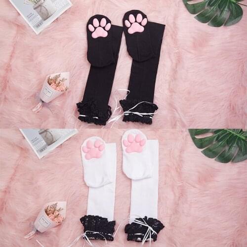 Sexy Cat Paw Stockings Thigh High Over the Knee Fashion Long Cotton Lolita Lace Socks Anime Cosplay Japanese Socks with Ribbon