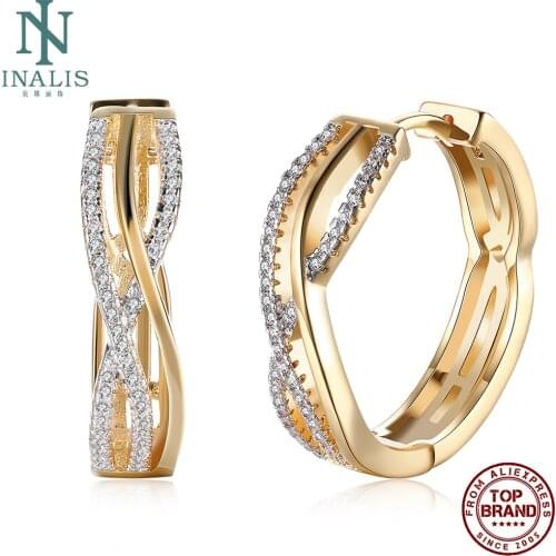 INALIS Hoop Earrings Women Fashion Zircon Line Shape Romantic Personality Ring Earrings Classic Party Wedding Jewelry Earring