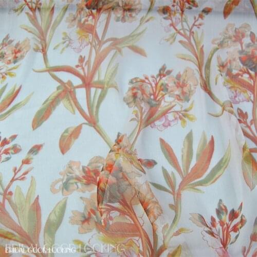 Silk Georgette Chiffon Fabric Dress Large Wide White Orange Flower 100% Pleated Thin Skirt Scarf DIY Patchwork Tissue