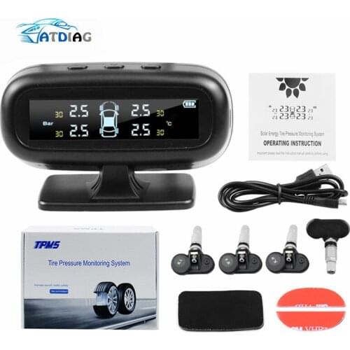Original Solar Power USB TPMS Car Tire Pressure Monitoring System LCD 4 External / Internal Sensors for SUV Temperature Warning