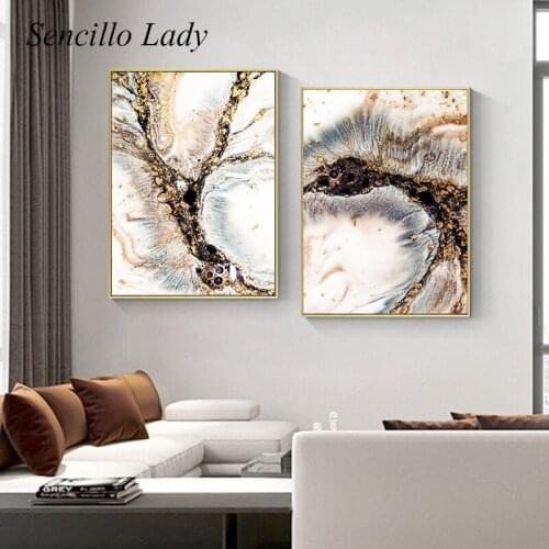 Contemporary Art Abstract Painting Golden Marble Texture Canvas Poster Print Modern Wall Picture for Living Room Home Decoration