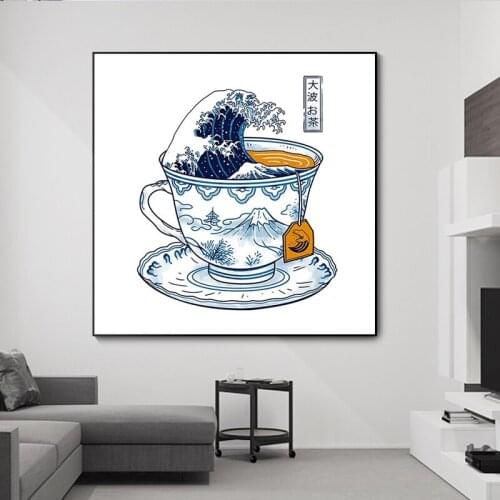 Modern Japanese Pattern Teacup Unicorn Canvas Painting Poster and Print Art Mural Art Picture on Canvas Home Decoration