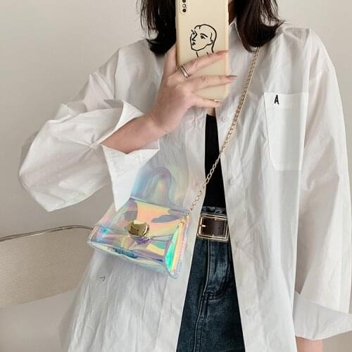 2021Spring Summer Korean Version Fashion Womens Transparent Small Square Bag Cool PVC Shoulder Bag Messenger Bag Sweet Lady Bag