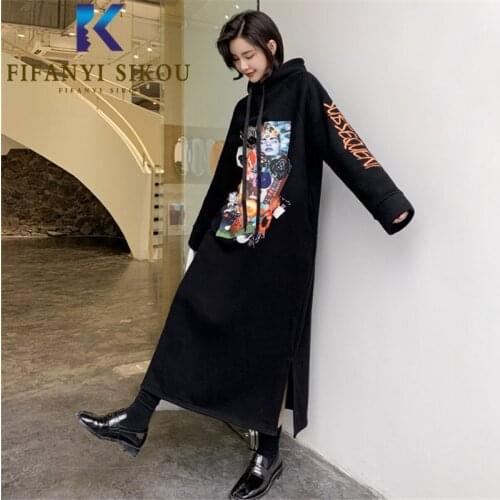 Fashion Print Hoodies Women Autumn Winter Sweatshirt Dress Thick Warm Pullovers Female Loose Plus Size Hooded Long Sweatshirts