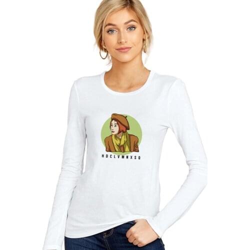 SXYTXE Women Basic Long Sleeve Crew Neck HDCLVMNXSO Printed T-Shirt Casual Fitted Cotton Tops