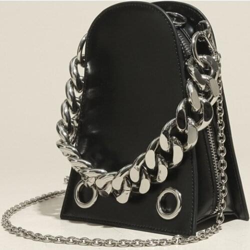 Thick Chain Vintage Leather Black Small Square Bag 2021 Summer New Trend Fashion Single Shoulder Chain Womens Bag