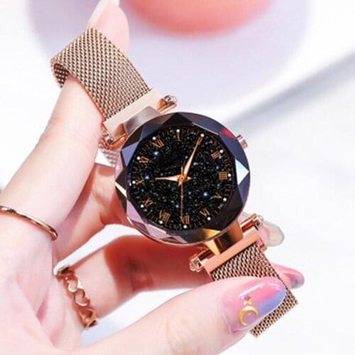 Womens Luxury Starry Sky Wristwatches Magnetic Magnet Buckle Quartz Clock Geometric Surface Female Luminous Bracelet Watches