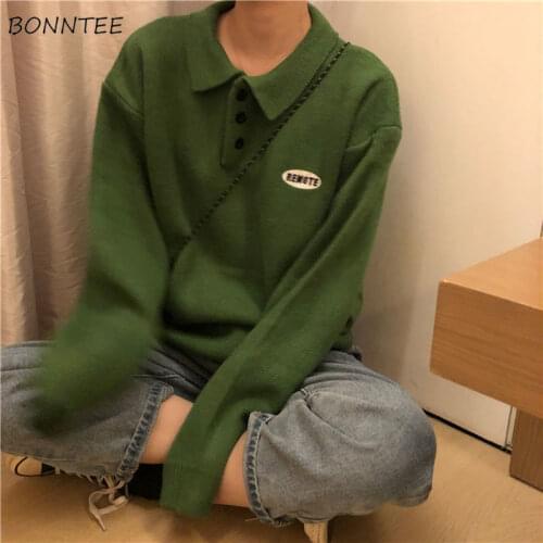 Pullovers Women Newest Sweater Ulzzang Candy Colors Thickening Trendy Fit Print Button Hot Sale Student Knitwear Loose Cute Soft