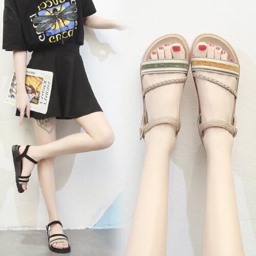 Roman sandals female 2020 summer fashion new student word buckle flat bottom wild fairy wind beach shoes Z759