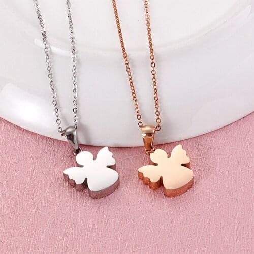 Three Color Angel Pendant Necklace For Women Romantic Cute Anniversary Gift Stainless Steel Jewelry