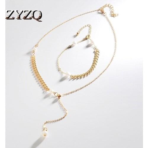 ZYZQ Niche Artificial Pearl Necklace For Women Cold Wind Simple Wheat Ear Fishbone Chain