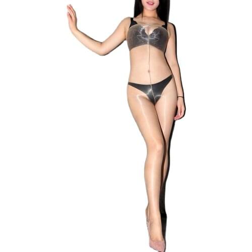 1D Ultra Thin Oil Glossy Shiny Strapless Bodystocking Sexy Hot Erotic Lingerie Tights Body Shaping Jumpsuit Pantyhose Stockings