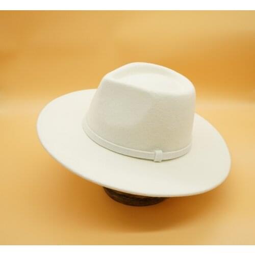202012-panshi-bozhu autumn winter wool nilk white fedoras cap men women leisure panama jazz hat