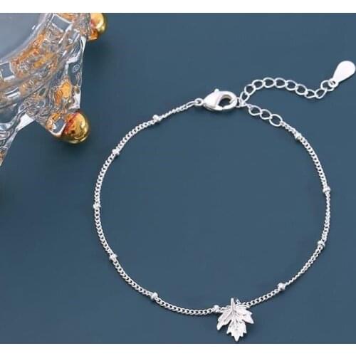 2021 Simple Design Silver Plated Maple Leaf Bracelet Chain Fresh Charm Women Leaf Bracelet Jewelry Women Lover Day Best Gift