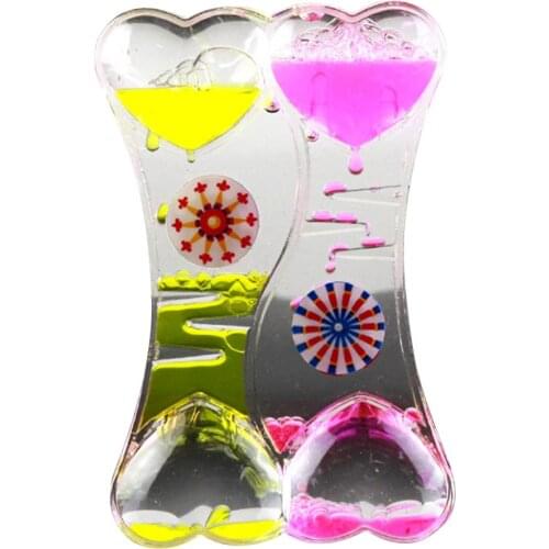 Double Heart Drip Oil Acrylic Hourglass Desktop Colored Decoration Liquid Motion Bubble Hourglass Liquid Hourglass Gifts Toys
