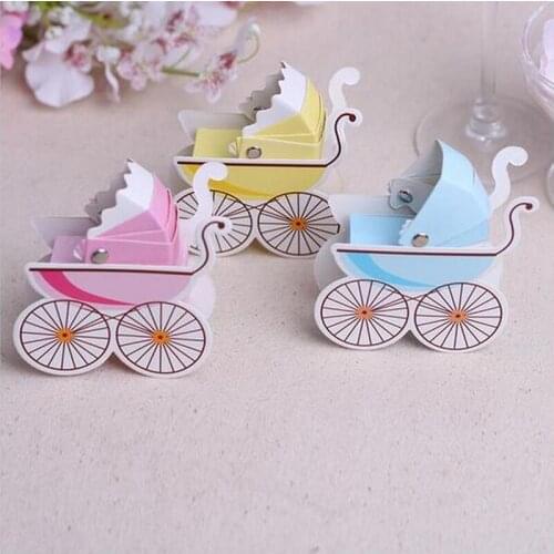 AVEBIEN Cute Baby Carriage Candy Box Baby Shower Biscuit Box Paper Craft Art Carriage Box Birthday Party Decorations Kids 50pcs
