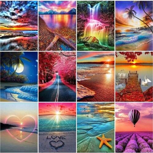 AZQSD Full Square Drill Diamond Painting Seaside Cross Stitch Diamond Embroidery Landscape Mosaic Picture Rhinestones Home Decor
