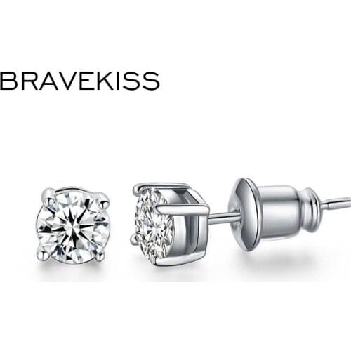BRAVEKISS Round Clear Zircon Earrings for Women Crystal Stud Earrings studs ear piercing studs jewelry Accesorios Mujer BUE0142