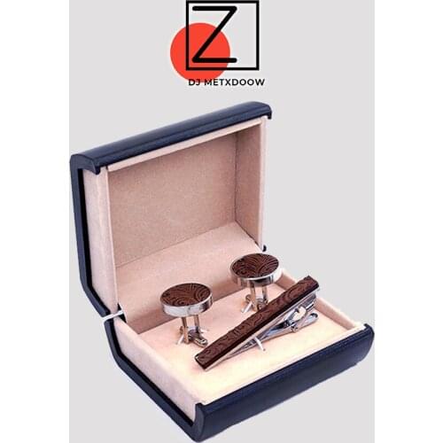 Wood Cufflinks Tie Clips gift Box Combo Set Cuff Links For Mens Relojes Gemelos Men Tie Pin Clips Fashion men Jewelry